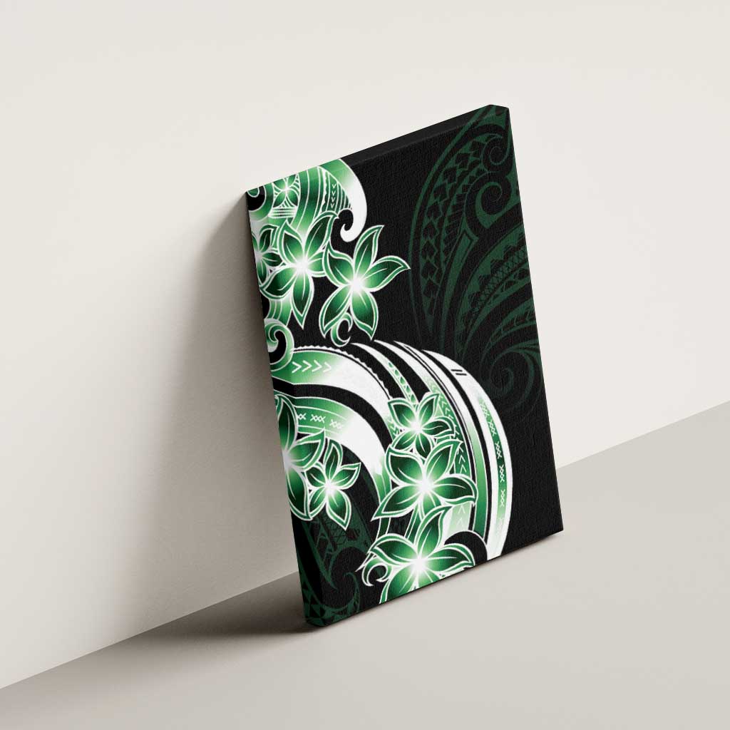 Plumeria Tribal Tattoo Canvas Wall Art Green Polynesian Pattern