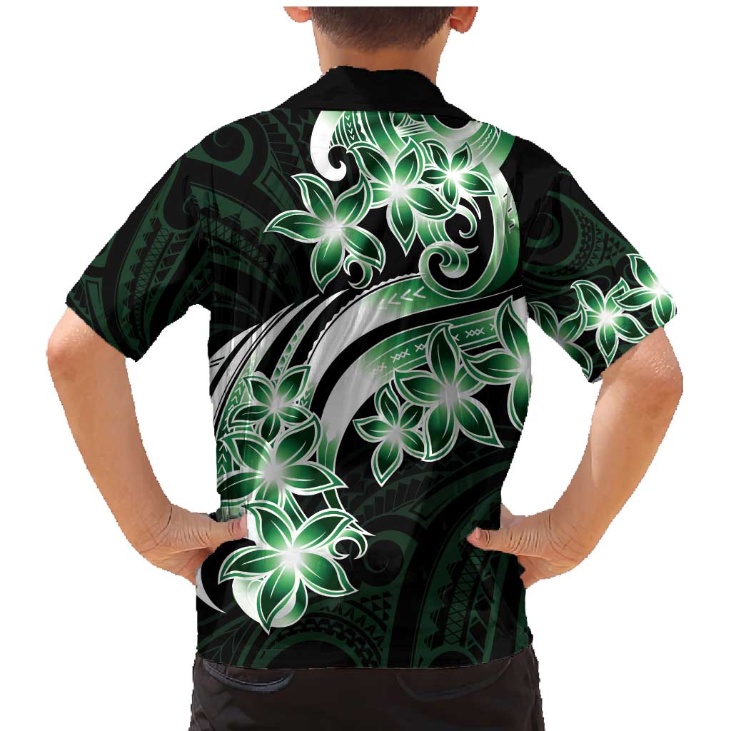 Plumeria Tribal Tattoo Family Matching Mermaid Dress and Hawaiian Shirt Green Polynesian Pattern