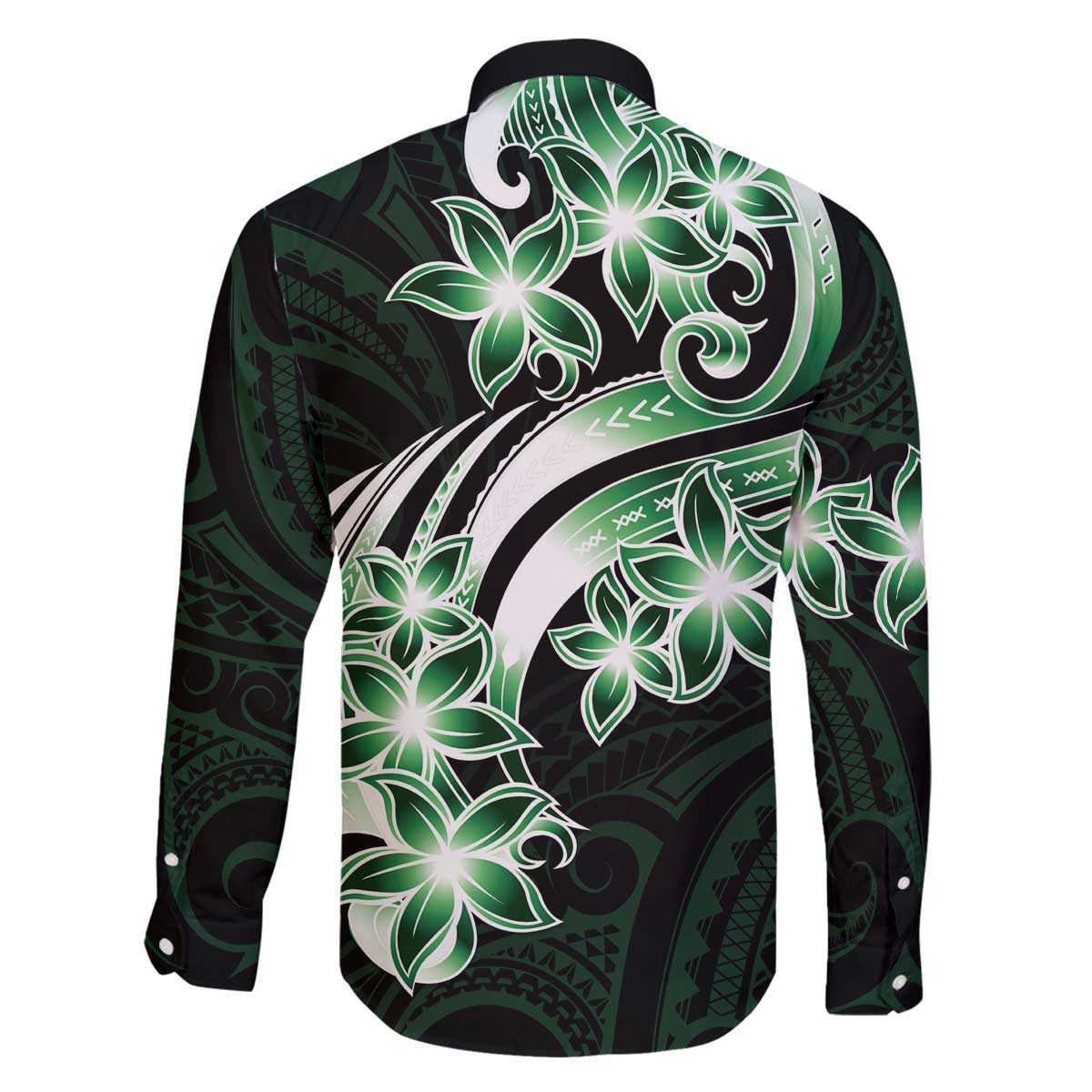 Plumeria Tribal Tattoo Family Matching Off The Shoulder Long Sleeve Dress and Hawaiian Shirt Green Polynesian Pattern