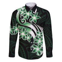 Plumeria Tribal Tattoo Family Matching Off Shoulder Short Dress and Hawaiian Shirt Green Polynesian Pattern
