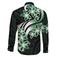 Plumeria Tribal Tattoo Family Matching Off Shoulder Short Dress and Hawaiian Shirt Green Polynesian Pattern
