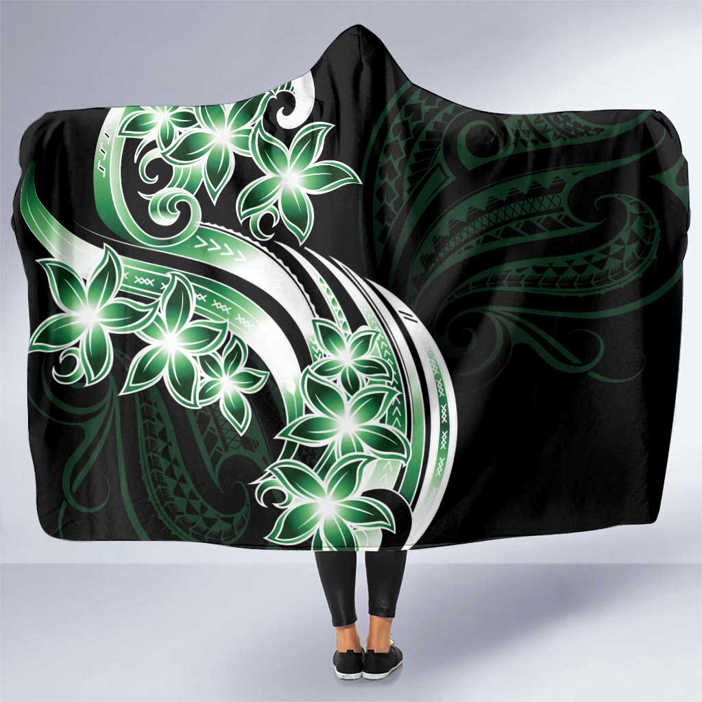 Plumeria Tribal Tattoo Hooded Blanket Green Polynesian Pattern LT9 One Size Green - Polynesian Pride