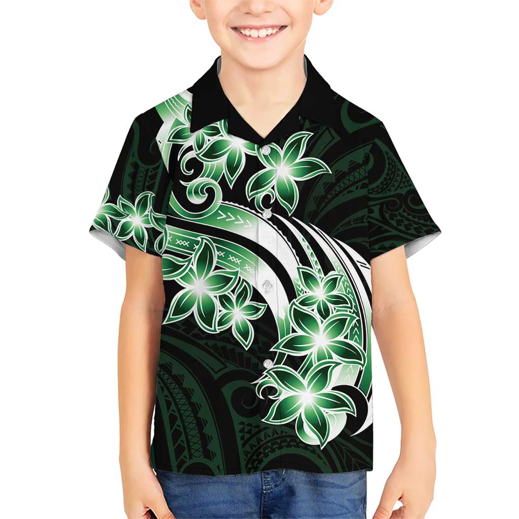 Plumeria Tribal Tattoo Kid Hawaiian Shirt Green Polynesian Pattern LT9 Kid Green - Polynesian Pride