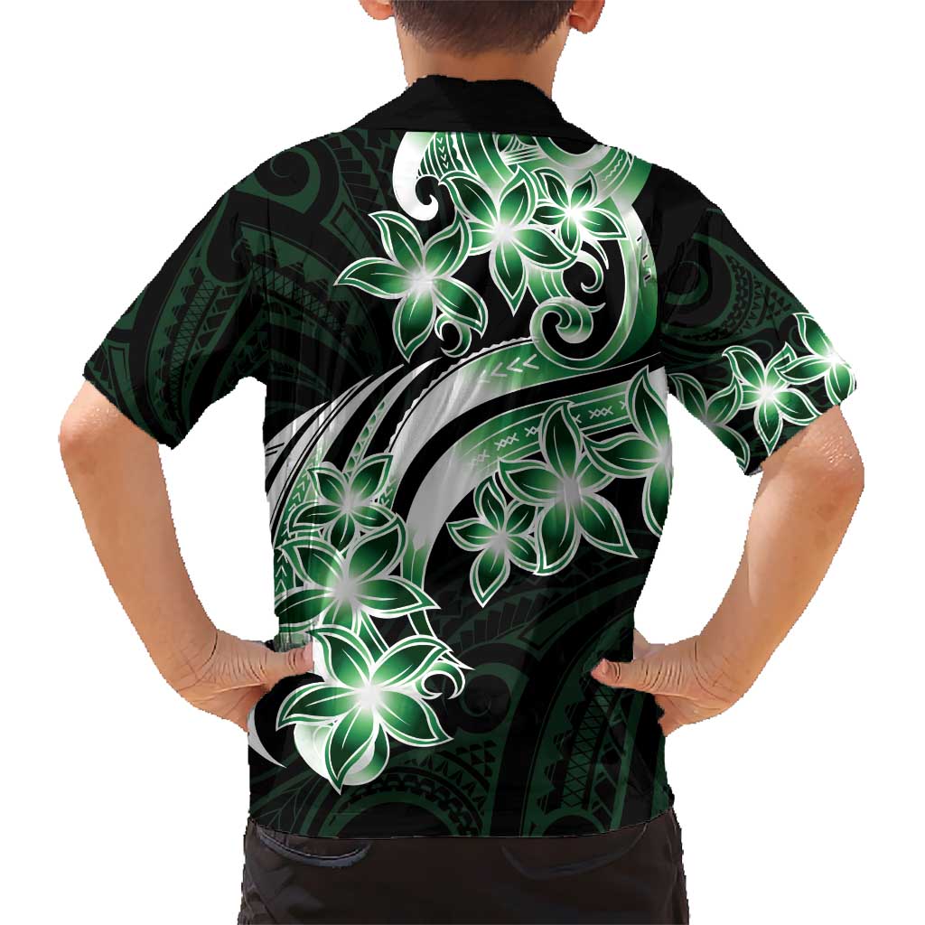 Plumeria Tribal Tattoo Kid Hawaiian Shirt Green Polynesian Pattern LT9 - Polynesian Pride