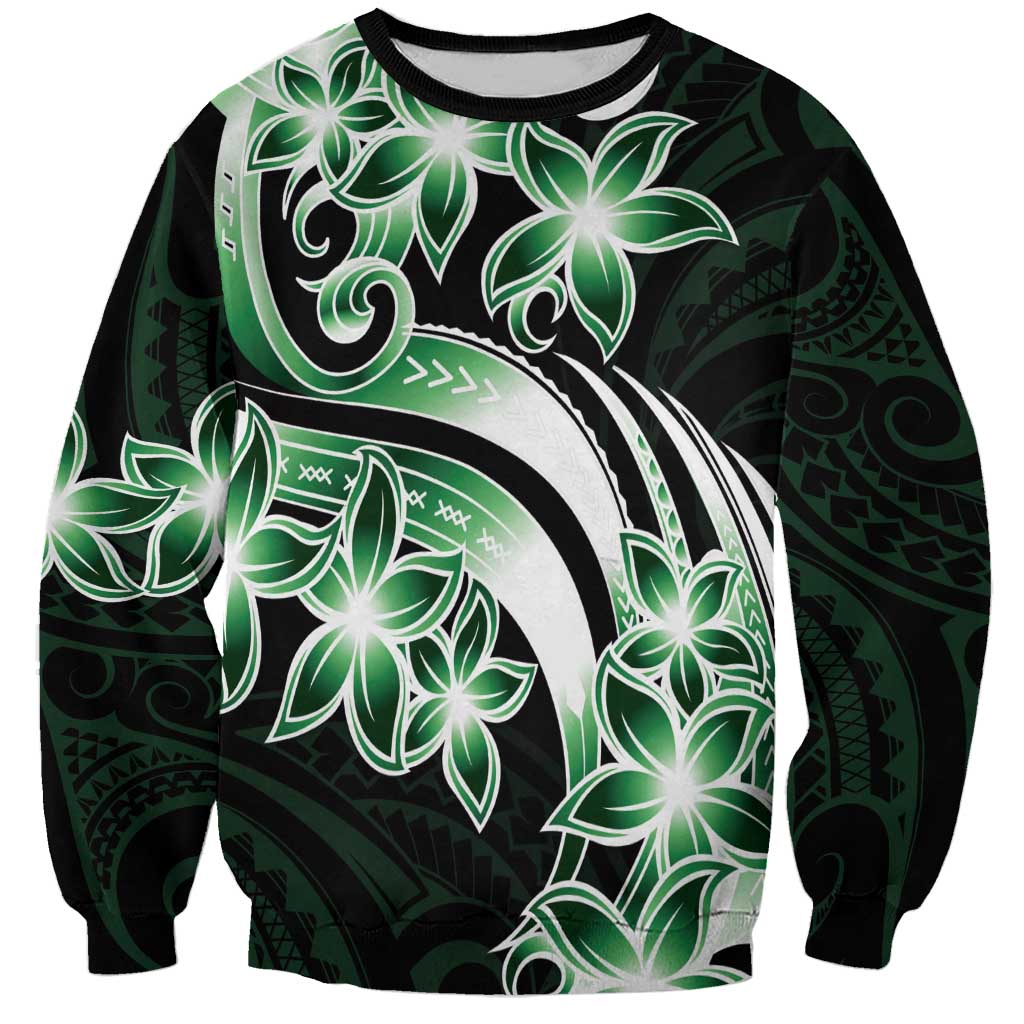 Plumeria Tribal Tattoo Sweatshirt Green Polynesian Pattern LT9 Unisex Green - Polynesian Pride