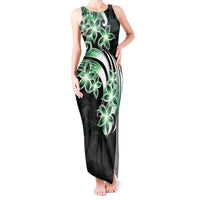 Plumeria Tribal Tattoo Tank Maxi Dress Green Polynesian Pattern