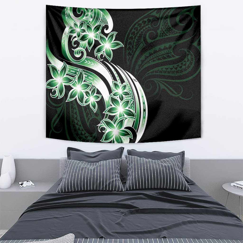 Plumeria Tribal Tattoo Tapestry Green Polynesian Pattern