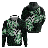 Plumeria Tribal Tattoo Zip Hoodie Green Polynesian Pattern