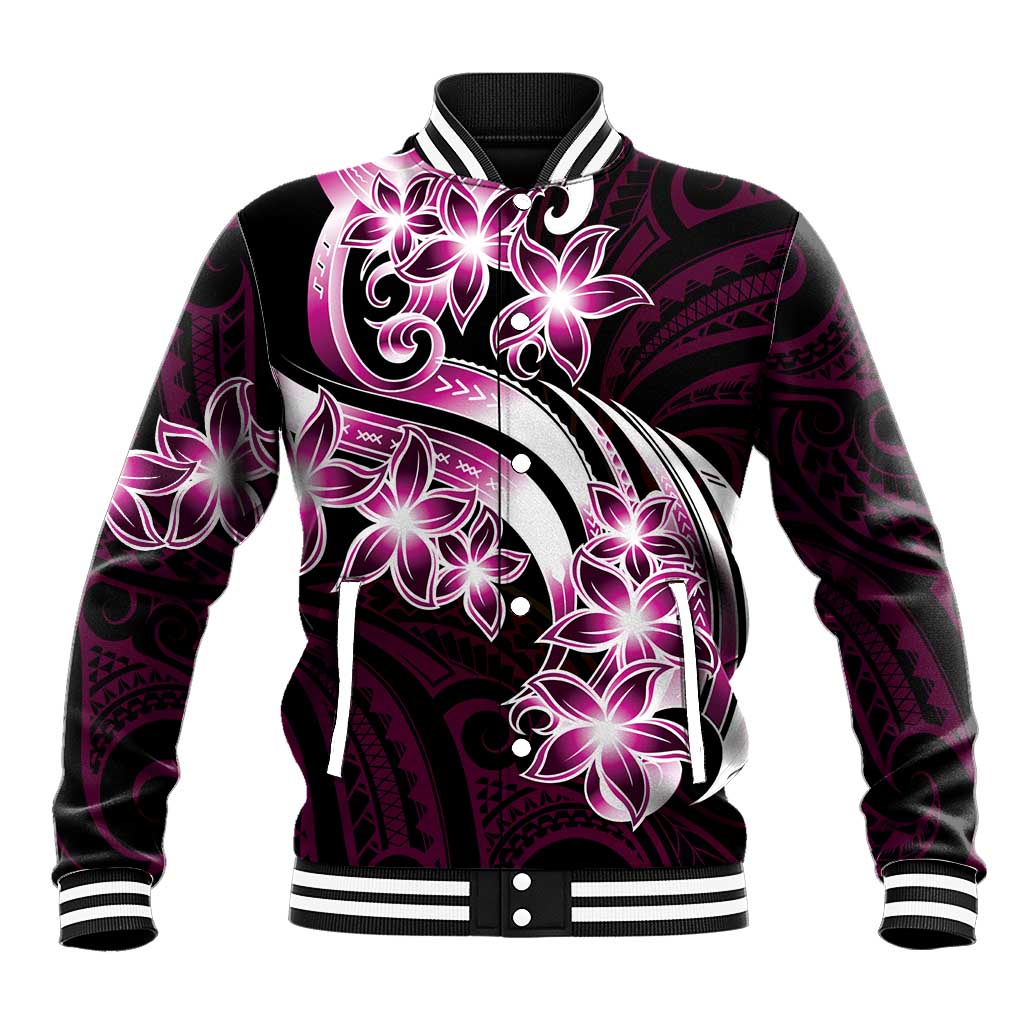 Plumeria Tribal Tattoo Baseball Jacket Pink Polynesian Pattern LT9 Unisex Pink - Polynesian Pride
