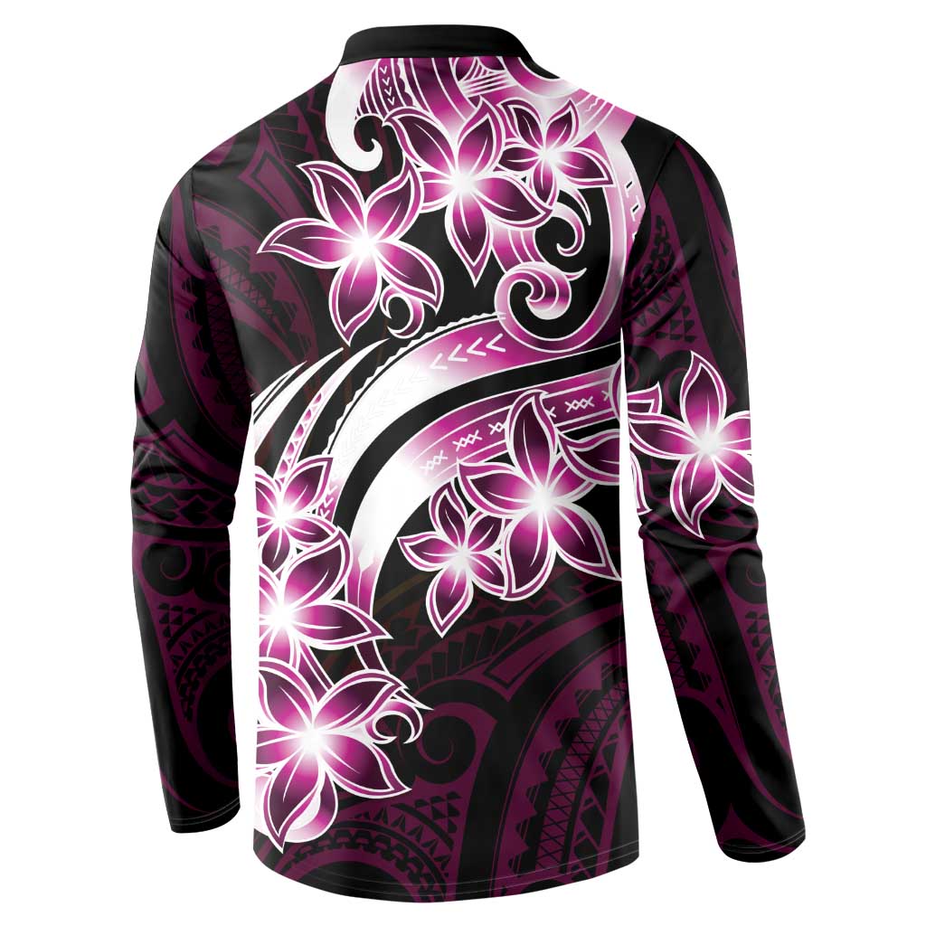 Plumeria Tribal Tattoo Button Sweatshirt Pink Polynesian Pattern