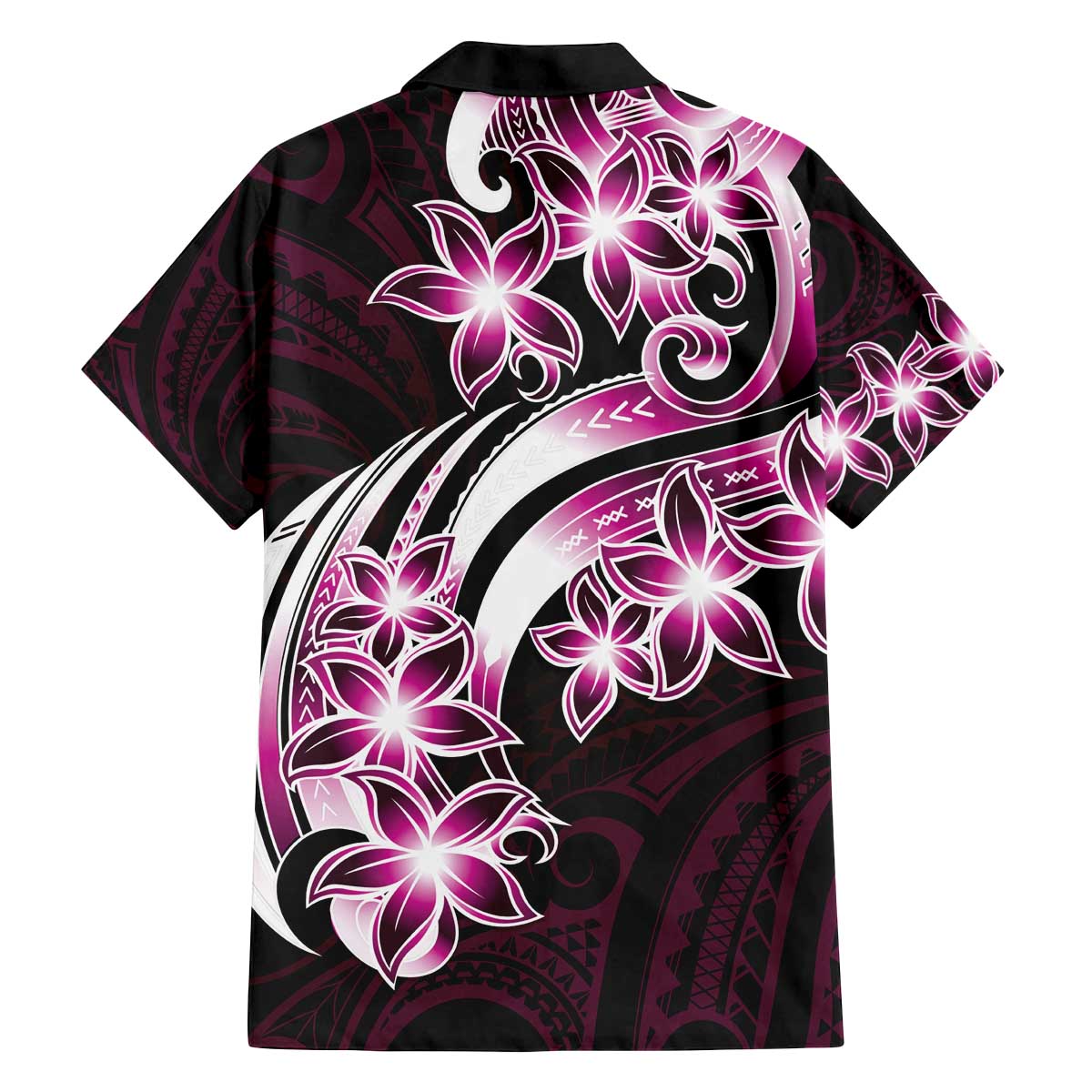 Plumeria Tribal Tattoo Family Matching Off Shoulder Short Dress and Hawaiian Shirt Pink Polynesian Pattern