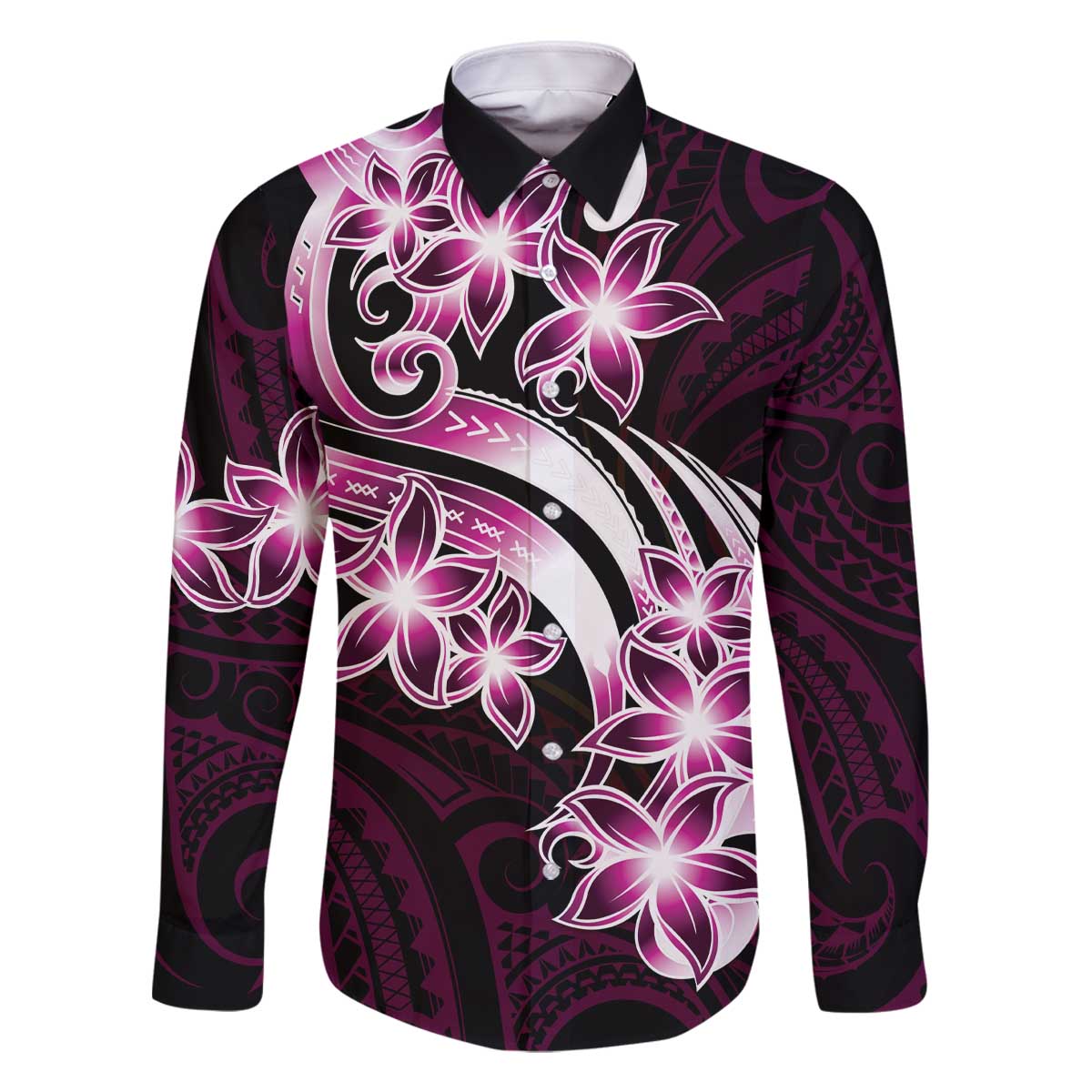 Plumeria Tribal Tattoo Family Matching Off Shoulder Short Dress and Hawaiian Shirt Pink Polynesian Pattern