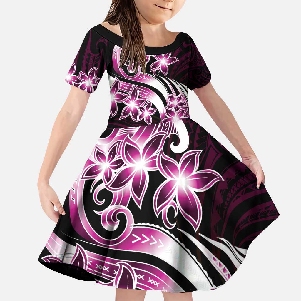 Plumeria Tribal Tattoo Family Matching Tank Maxi Dress and Hawaiian Shirt Pink Polynesian Pattern