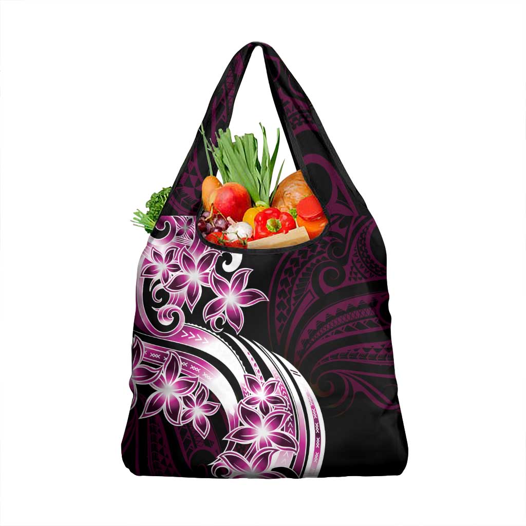Plumeria Tribal Tattoo Grocery Bag Pink Polynesian Pattern