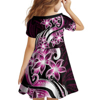 Plumeria Tribal Tattoo Kid Short Sleeve Dress Pink Polynesian Pattern