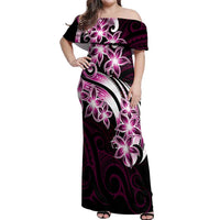 Plumeria Tribal Tattoo Off Shoulder Maxi Dress Pink Polynesian Pattern