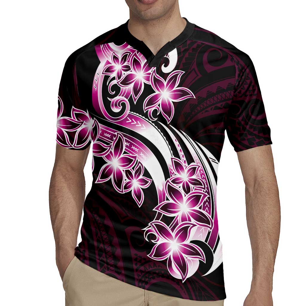 Plumeria Tribal Tattoo Rugby Jersey Pink Polynesian Pattern