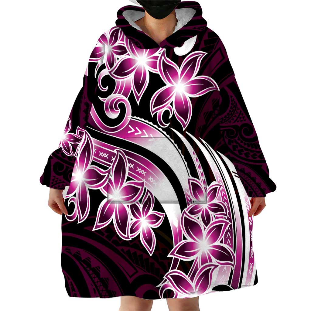 Plumeria Tribal Tattoo Wearable Blanket Hoodie Pink Polynesian Pattern