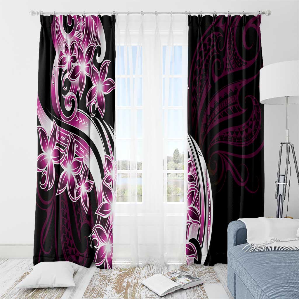 Plumeria Tribal Tattoo Window Curtain Pink Polynesian Pattern