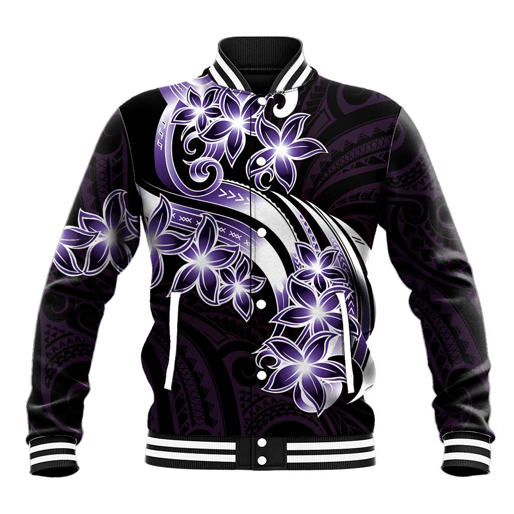 Plumeria Tribal Tattoo Baseball Jacket Purple Polynesian Pattern LT9 Unisex Purple - Polynesian Pride