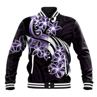 Plumeria Tribal Tattoo Baseball Jacket Purple Polynesian Pattern