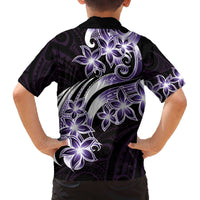 Plumeria Tribal Tattoo Family Matching Off Shoulder Short Dress and Hawaiian Shirt Purple Polynesian Pattern