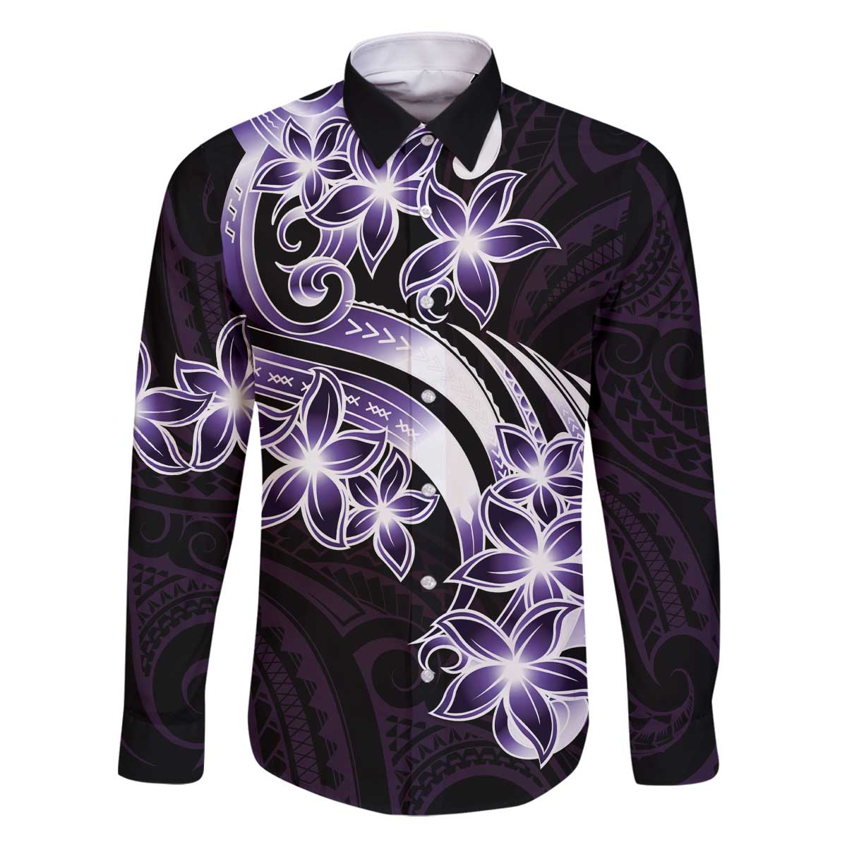 Plumeria Tribal Tattoo Family Matching Off Shoulder Short Dress and Hawaiian Shirt Purple Polynesian Pattern