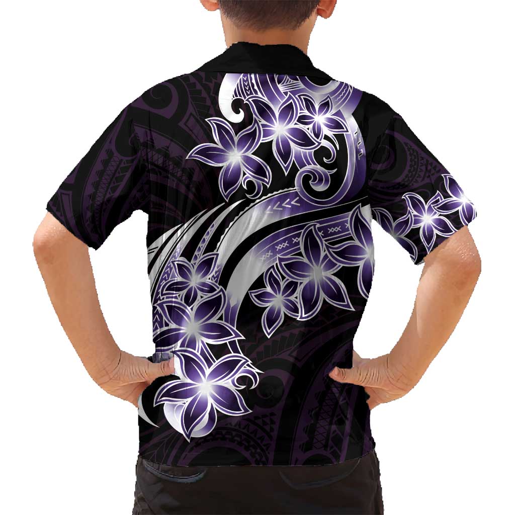 Plumeria Tribal Tattoo Family Matching Tank Maxi Dress and Hawaiian Shirt Purple Polynesian Pattern