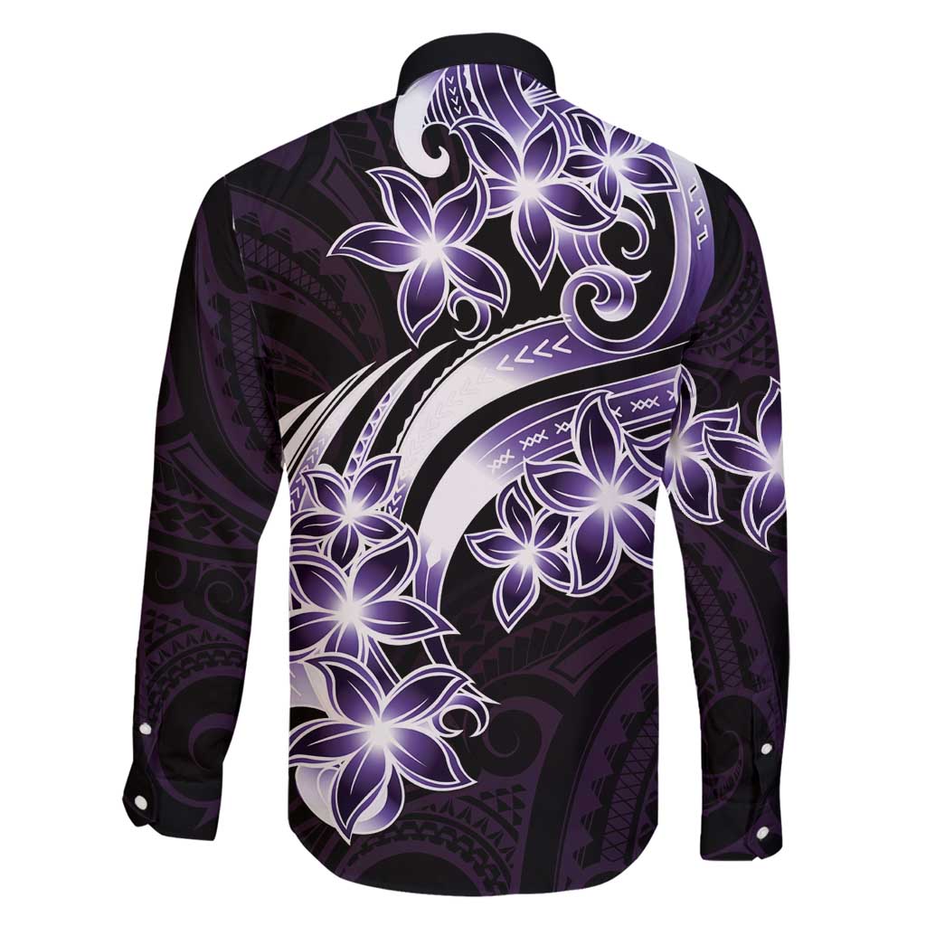 Plumeria Tribal Tattoo Family Matching Tank Maxi Dress and Hawaiian Shirt Purple Polynesian Pattern
