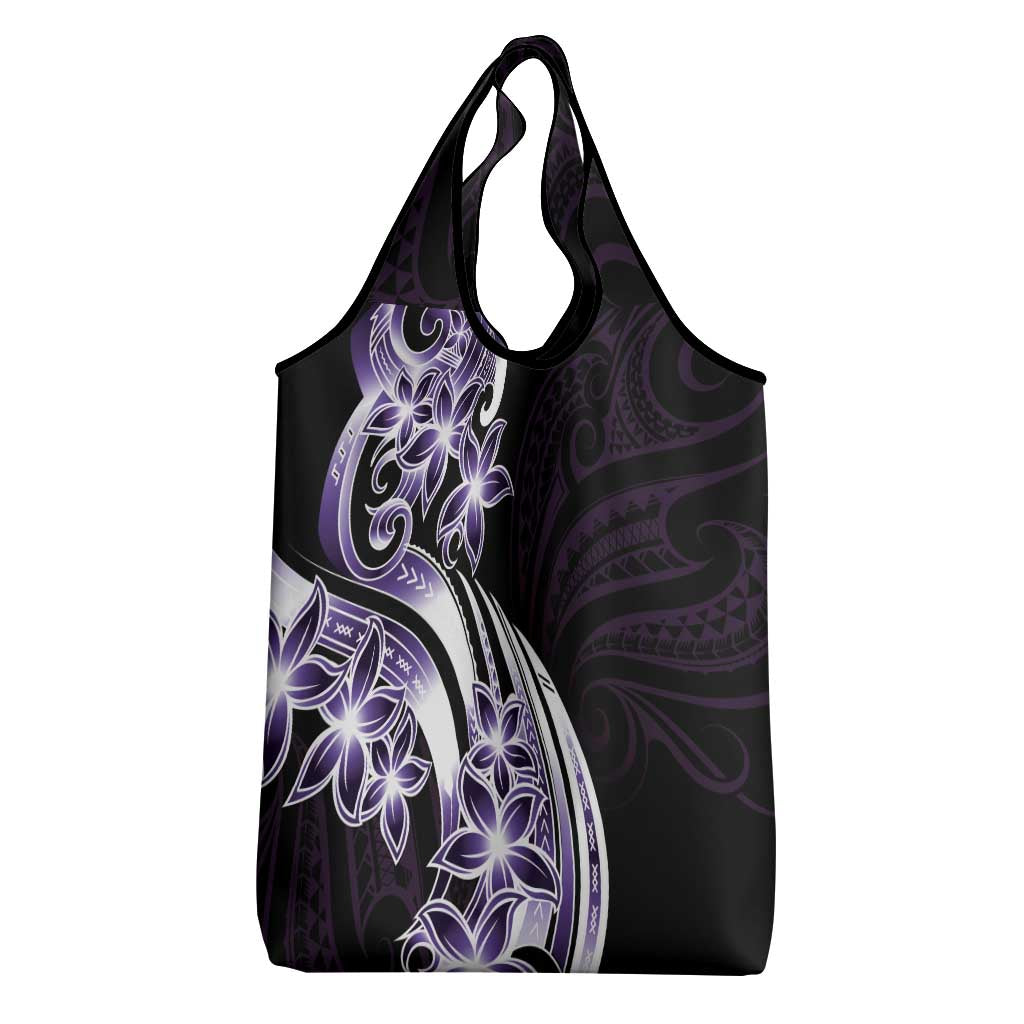 Plumeria Tribal Tattoo Grocery Bag Purple Polynesian Pattern