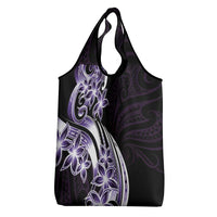 Plumeria Tribal Tattoo Grocery Bag Purple Polynesian Pattern