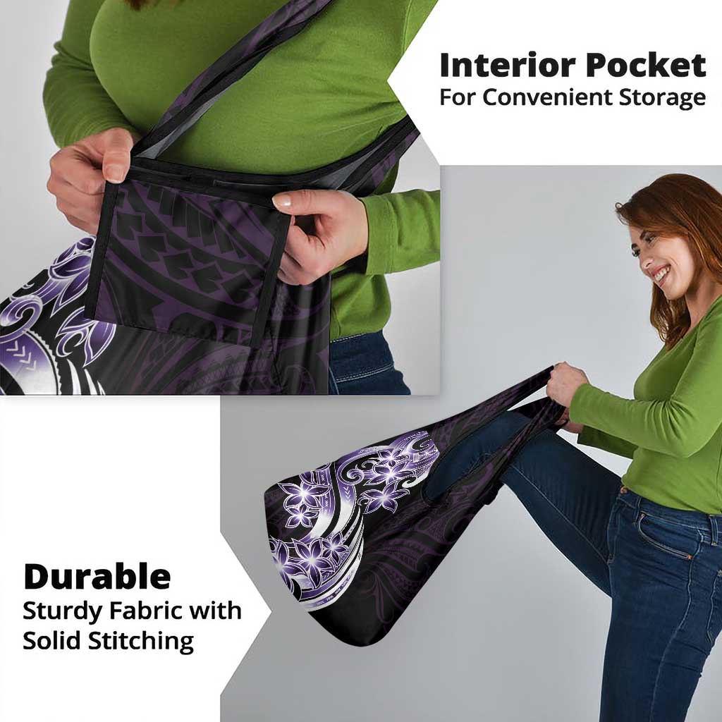 Plumeria Tribal Tattoo Grocery Bag Purple Polynesian Pattern