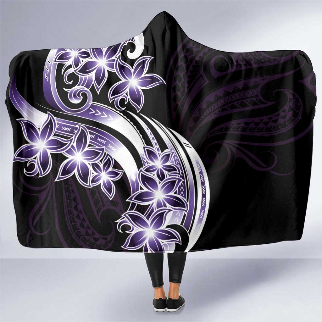 Plumeria Tribal Tattoo Hooded Blanket Purple Polynesian Pattern LT9 One Size Purple - Polynesian Pride
