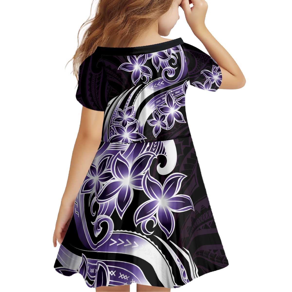 Plumeria Tribal Tattoo Kid Short Sleeve Dress Purple Polynesian Pattern LT9 - Polynesian Pride