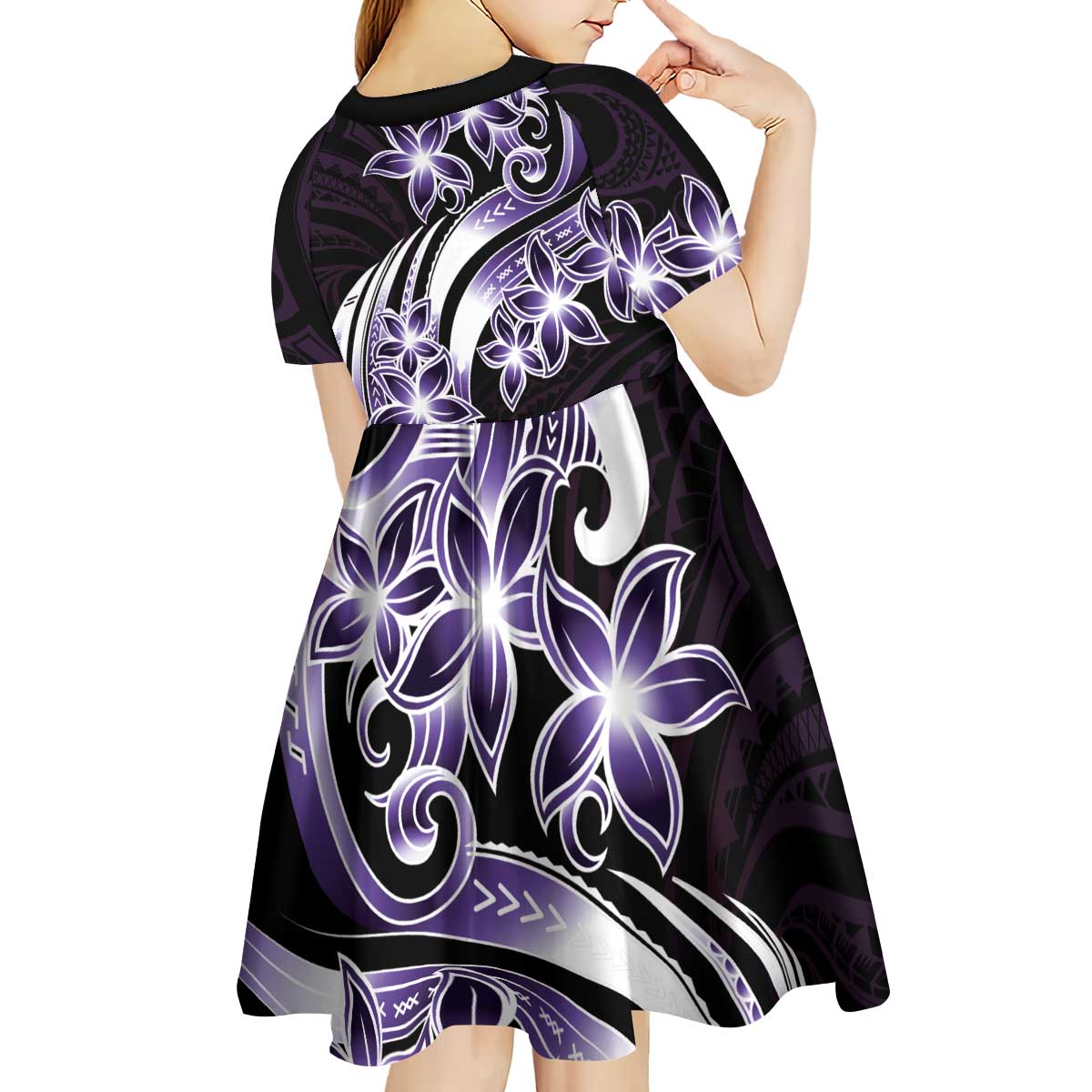 Plumeria Tribal Tattoo Kid Short Sleeve Dress Purple Polynesian Pattern LT9 - Polynesian Pride