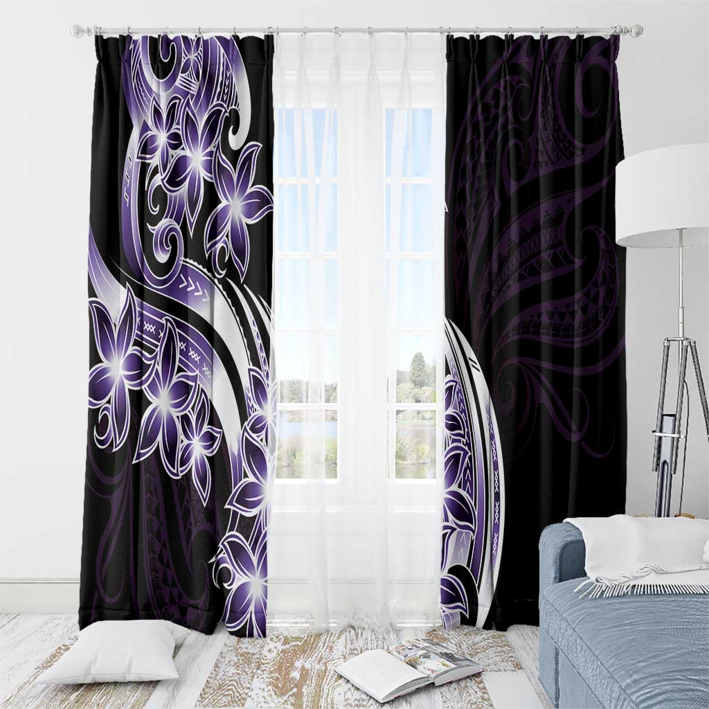 Plumeria Tribal Tattoo Window Curtain Purple Polynesian Pattern
