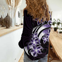 Plumeria Tribal Tattoo Women Casual Shirt Purple Polynesian Pattern
