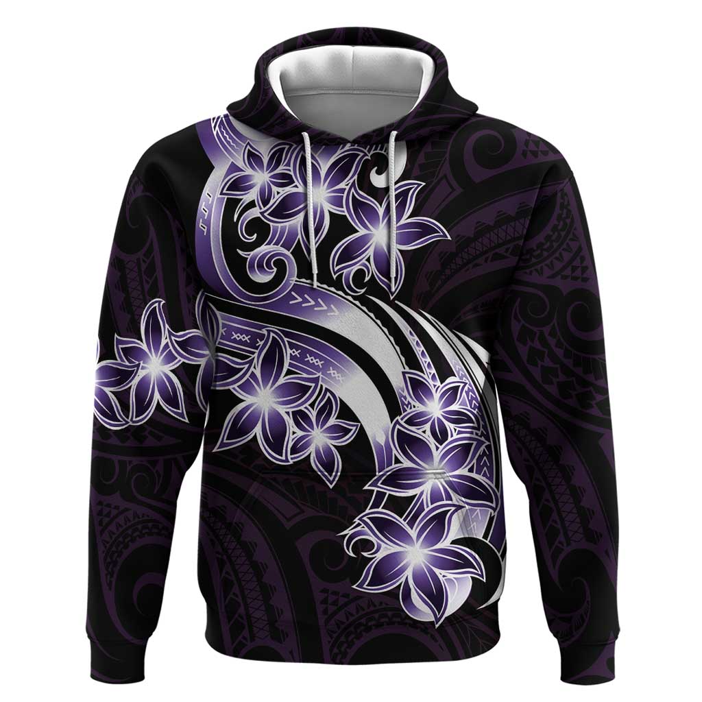 Plumeria Tribal Tattoo Zip Hoodie Purple Polynesian Pattern