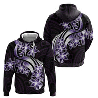 Plumeria Tribal Tattoo Zip Hoodie Purple Polynesian Pattern