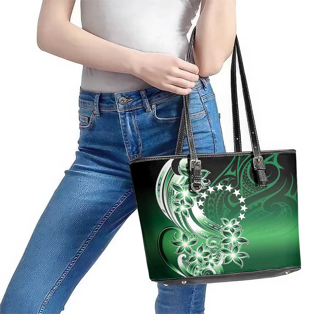 Cook Islands Tattoo Leather Tote Bag Plumeria Polynesian Pattern