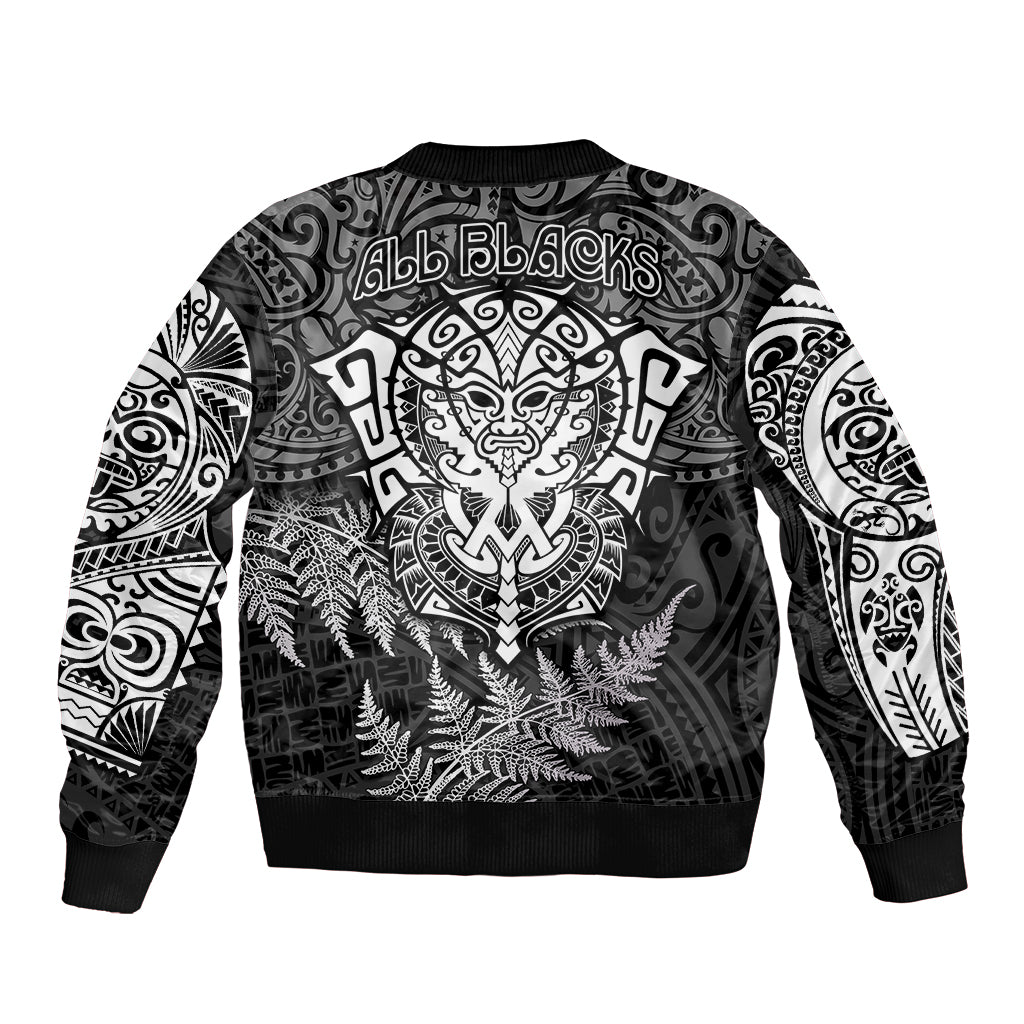 New Zealand Rugby Bomber Jacket Silver Fern All Black Mix Ta Moko White Style LT9 - Polynesian Pride