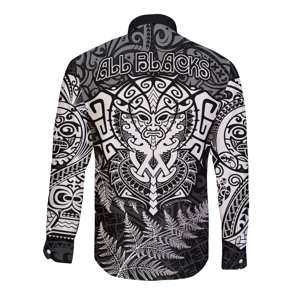 New Zealand Rugby Long Sleeve Button Shirt Silver Fern All Black Mix Ta Moko White Style LT9 - Polynesian Pride