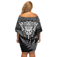 New Zealand Rugby Off Shoulder Short Dress Silver Fern All Black Mix Ta Moko White Style LT9 - Polynesian Pride