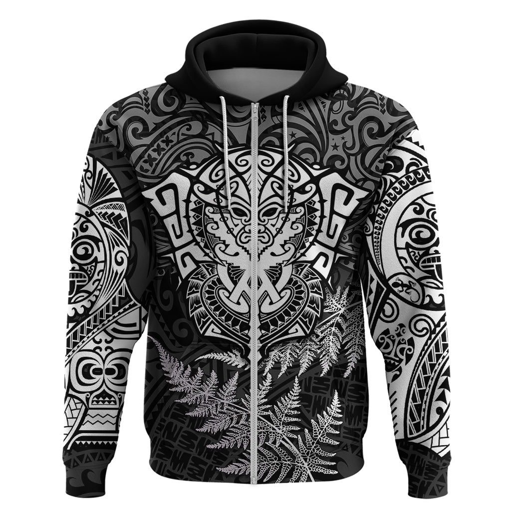 Personalised New Zealand Rugby Hoodie Silver Fern All Black Mix Ta Moko White Style LT9 - Polynesian Pride
