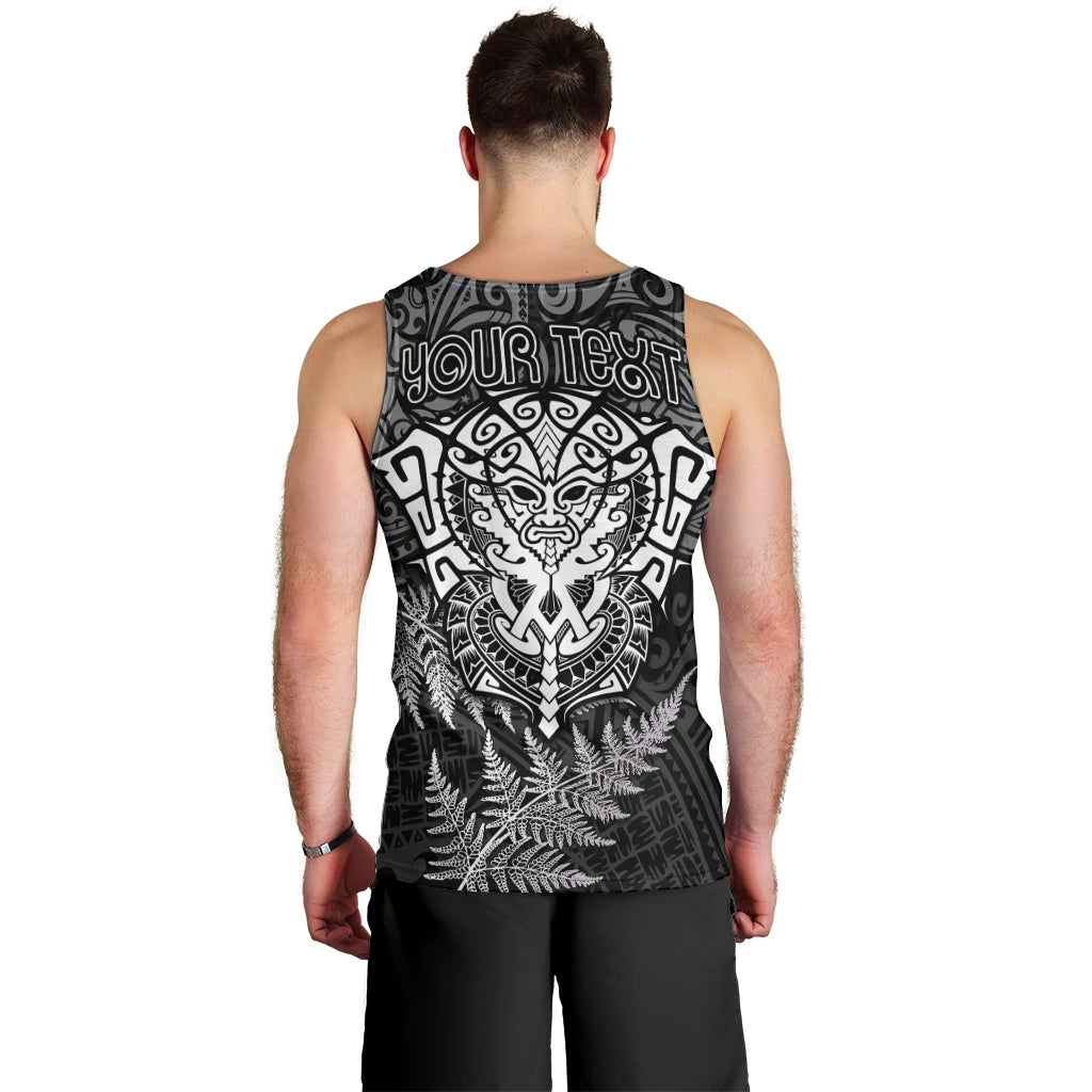 Personalised New Zealand Rugby Men Tank Top Silver Fern All Black Mix Ta Moko White Style LT9 - Polynesian Pride