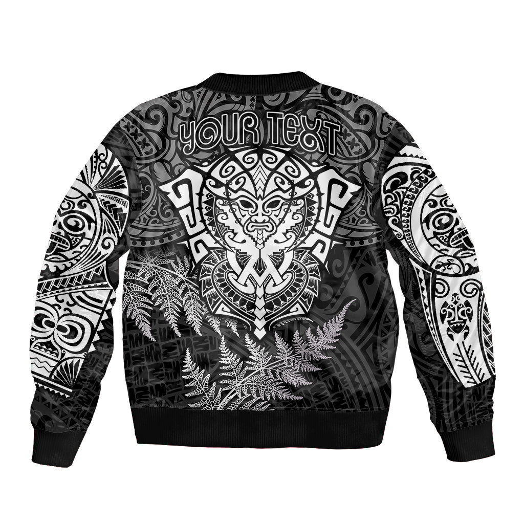 Personalised New Zealand Rugby Sleeve Zip Bomber Jacket Silver Fern All Black Mix Ta Moko White Style LT9 - Polynesian Pride