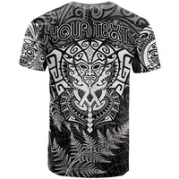 Personalised New Zealand Rugby T Shirt Silver Fern All Black Mix Ta Moko White Style LT9 - Polynesian Pride