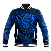 New Zealand Rugby Baseball Jacket Silver Fern All Black Mix Ta Moko Blue Style LT9 Unisex Blue - Polynesian Pride
