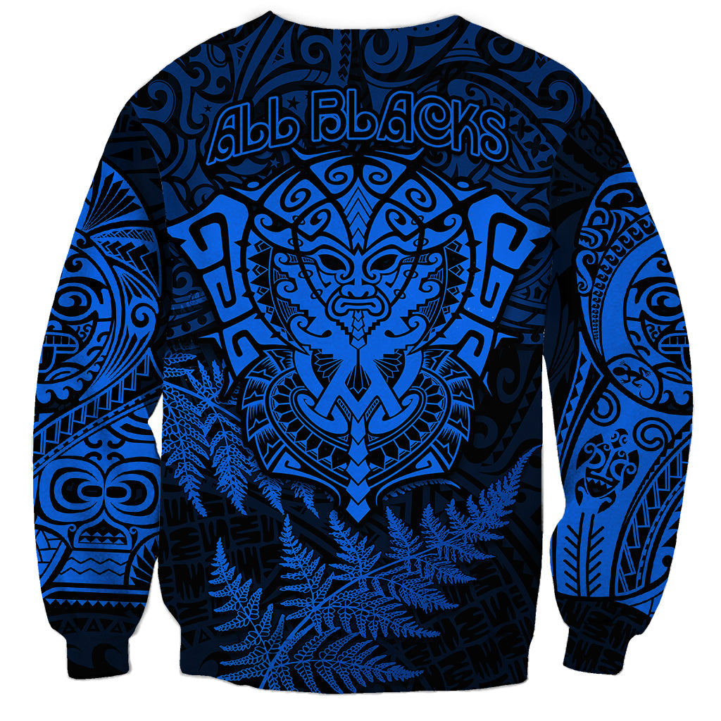 New Zealand Rugby Sweatshirt Silver Fern All Black Mix Ta Moko Blue Style LT9 - Polynesian Pride