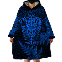 New Zealand Rugby Wearable Blanket Hoodie Silver Fern All Black Mix Ta Moko Blue Style LT9 - Polynesian Pride